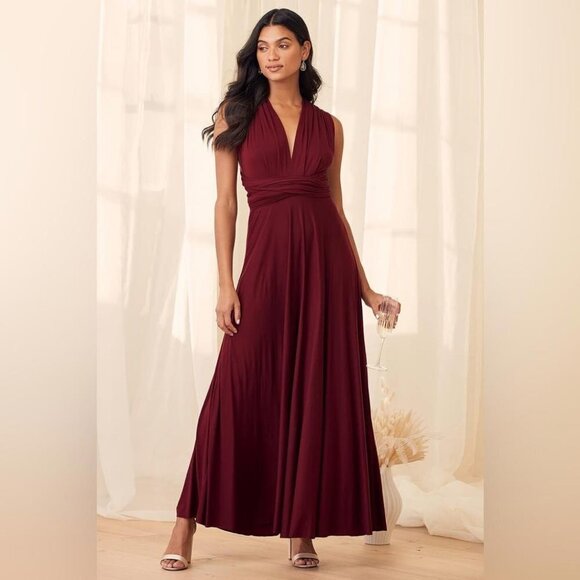Lulus Womens Size Medium Tricks of the Trade Burgundy Maxi Dress Convertible - Picture 4 of 15